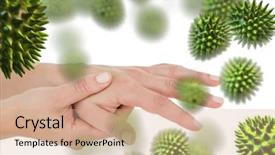  Presentation with platelets - Presentation enhanced with blood platelets - digital composite of hands surrounded background and a coral colored foreground