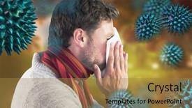  Presentation with tissue - Amazing PPT theme having blood platelets - man blowing nose on tissue backdrop and a gold colored foreground
