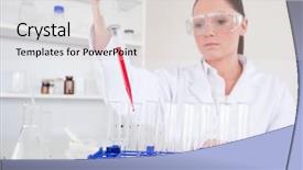  Presentation with lab test - Amazing PPT theme having blood platelets - pretty female biologist holding backdrop and a lemonade colored foreground