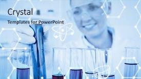  Presentation with blood test - Presentation design enhanced with blood platelets - science graphic against attractive redhaired background and a light blue colored foreground