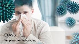  Presentation with nose - Colorful PPT theme enhanced with blood platelets - young man blowing his nose backdrop and a light gray colored foreground