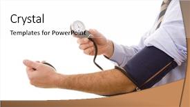  Presentation with testing - Amazing PPT theme having blood pressure control - businessman testing his clinical status backdrop and a white colored foreground