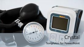  Presentation with blood pressure - Colorful slides enhanced with blood pressure device and pills backdrop and a light blue colored foreground