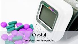  Presentation with new technology - Presentation design consisting of blood pressure device-new technology background and a  colored foreground