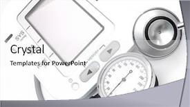  Presentation with concept high blood pressure used tablets and - Slides with blood pressure device-new technology background and a  colored foreground