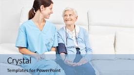  Presentation with senior citizen - Presentation theme featuring blood pressure measurement for prevention background and a  colored foreground