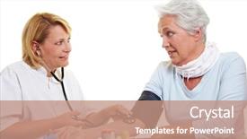  Presentation with blood pressure - PPT layouts with blood pressure measurement of senior background and a coral colored foreground