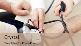  Presentation with patient care - Colorful PPT layouts enhanced with blood pressure measuring doctor backdrop and a  colored foreground