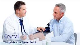  Presentation with patient care - Theme having blood pressure measuring doctor background and a sky blue colored foreground