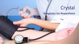  Presentation with measuring blood pressure in haitian - Cool new PPT theme with blood pressure measuring on blue backdrop and a sky blue colored foreground