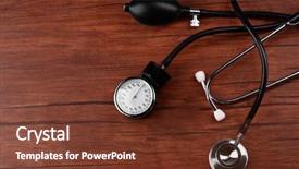  Presentation with blood pressure - Presentation design consisting of blood pressure meter and stethoscope background and a  colored foreground