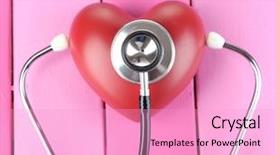  Presentation with heart monitor - Cool new PPT theme with blood pressure monitor stechthoscope - stethoscope and heart on wooden backdrop and a  colored foreground