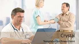  Presentation with older adult - Colorful PPT layouts enhanced with blood pressure of older patient backdrop and a coral colored foreground