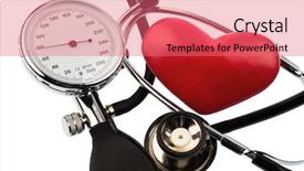  Presentation with heart - Colorful theme enhanced with blood presure - sphygmomanometer a heart and stethoscope backdrop and a coral colored foreground