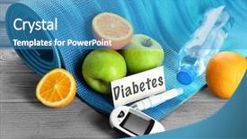  Presentation with diabetes digital - Cool new presentation theme with blood products - composition with digital glucometer fruits backdrop and a teal colored foreground