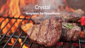  Presentation with grill - PPT layouts with blood products - delicious beef steakes on grill background and a coral colored foreground