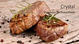  Presentation with steaks - Amazing slide deck having vintage audio tape compact cassette blue tone backdrop and a seafoam green colored foreground