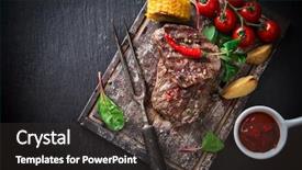  Presentation with steaks - Cool new PPT layouts with blood products - delicious beef steaks on wooden backdrop and a dark gray colored foreground