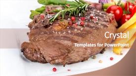  Presentation with cookout bbq grill and glowing - Amazing PPT layouts having blood products - grilled bbq steak on white backdrop and a coral colored foreground