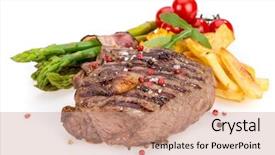  Presentation with blood products - Cool new PPT layouts with blood products - grilled bbq steak on white backdrop and a coral colored foreground