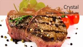  Presentation with cookout bbq grill and glowing - Presentation theme consisting of blood products - grilled bbq steaks on white background and a red colored foreground