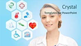  Presentation with medical cross - Colorful PPT layouts enhanced with blood red cross - healthcare medicine people and symbols backdrop and a sky blue colored foreground