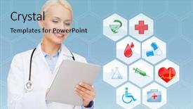  Presentation with medical technology healthcare - Theme having blood red cross - healthcare medicine people technology background and a light blue colored foreground