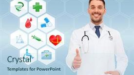  Presentation with medical cross - Cool new slides with blood red cross - healthcare profession symbols people backdrop and a sky blue colored foreground