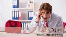  Presentation with first aid kit - Amazing slide deck having blood red cross - man with first aid kit backdrop and a coral colored foreground