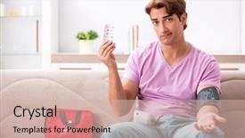  Presentation with first aid kit - Slide deck featuring blood red cross - sick man at home background and a  colored foreground