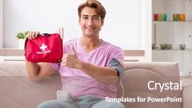  Presentation with first aid kit - Colorful PPT layouts enhanced with blood red cross - sick man at home backdrop and a  colored foreground