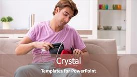  Presentation with first aid kit - Slide deck having blood red cross - sick man at home background and a  colored foreground