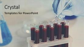  Presentation with test tubes - Cool new presentation theme with blood sample - female hand working with test backdrop and a light gray colored foreground