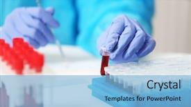  Presentation with sample - Colorful slide deck enhanced with blood sample in laboratory backdrop and a light blue colored foreground