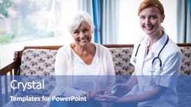  Presentation with patients - PPT theme enhanced with blood sugar - smiling doctor testing a patients background and a teal colored foreground