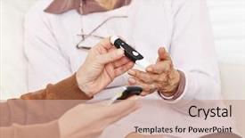  Presentation with senior citizen - Cool new PPT layouts with blood sugar measurement in hand backdrop and a  colored foreground