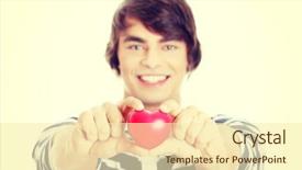  Presentation with toy - Colorful slide deck enhanced with bloodpressure - young man with heart shaped backdrop and a cream colored foreground