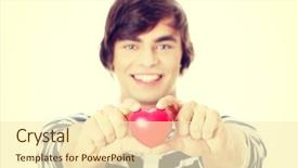  Presentation with toy - Slide deck consisting of bloodpressure - young man with heart shaped background and a cream colored foreground