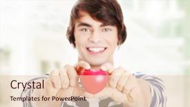  Presentation with human heart blue and red - Audience pleasing slides consisting of bloodpressure - young man with red heart backdrop and a lemonade colored foreground