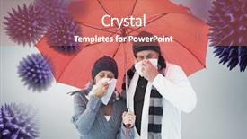  Presentation with under umbrella - Beautiful PPT layouts featuring bloodstream - mature couple blowing their noses backdrop and a coral colored foreground