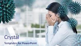  Presentation with genetic face recognition - PPT layouts featuring bloodstream - worried businesswoman covering face background and a sky blue colored foreground