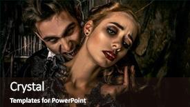  Presentation with vampire - Slide set having bloodthirsty male vampire in medieval background and a wine colored foreground