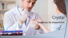  Presentation with blood test - Audience pleasing slides consisting of bloodwork - patient during blood test sampling backdrop and a soft green colored foreground