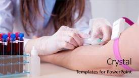  Presentation with blood test - Beautiful presentation theme featuring bloodwork - patient during blood test sampling backdrop and a coral colored foreground