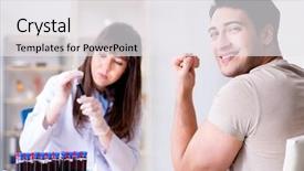  Presentation with blood test - Presentation design consisting of bloodwork - patient during blood test sampling background and a  colored foreground