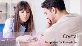  Presentation with blood test - Beautiful PPT theme featuring bloodwork - patient during blood test sampling backdrop and a  colored foreground