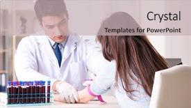  Presentation with blood test - Audience pleasing slides consisting of bloodwork - patient during blood test sampling backdrop and a  colored foreground