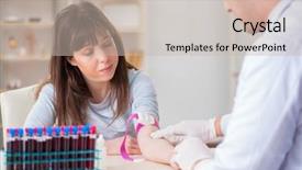  Presentation with blood test - Colorful PPT theme enhanced with bloodwork - patient during blood test sampling backdrop and a  colored foreground