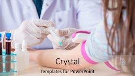  Presentation with blood test - PPT theme consisting of bloodwork - patient during blood test sampling background and a  colored foreground