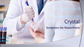  Presentation with blood test - Slide deck enhanced with bloodwork - patient during blood test sampling background and a  colored foreground
